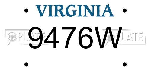 9476W Virginia License Plate