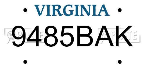 9485BAK Virginia License Plate