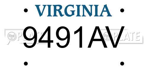 9491AV Virginia License Plate