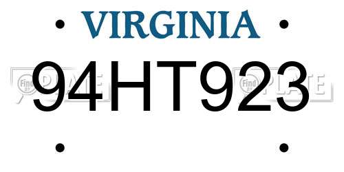 94HT923 Virginia License Plate