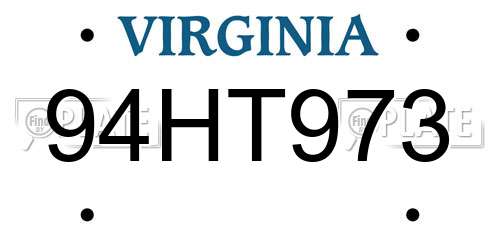 94HT973 Virginia License Plate