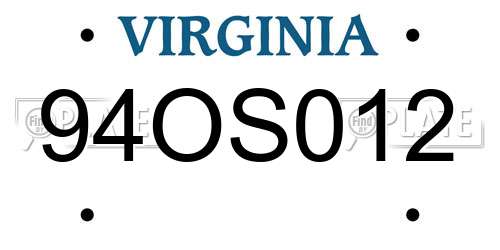 94OS012 Virginia License Plate