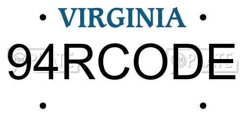 94RCODE Virginia License Plate