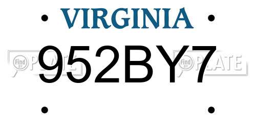 952BY7 Virginia License Plate