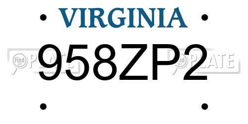 958ZP2 Virginia License Plate