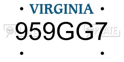 959GG7 Virginia License Plate