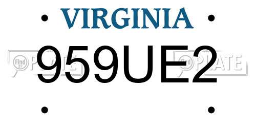 959UE2 Virginia License Plate