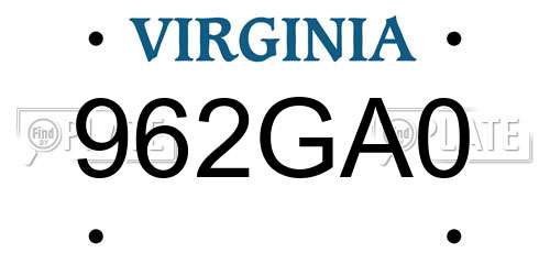 962GA0 Virginia License Plate