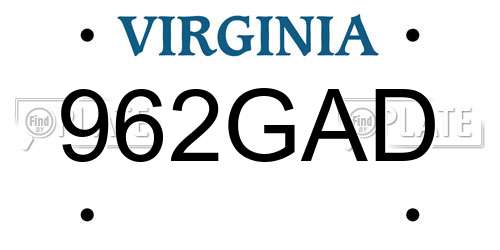 962GAD Virginia License Plate