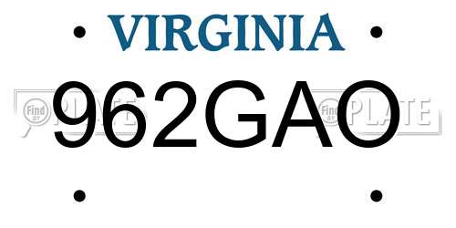 962GAO Virginia License Plate