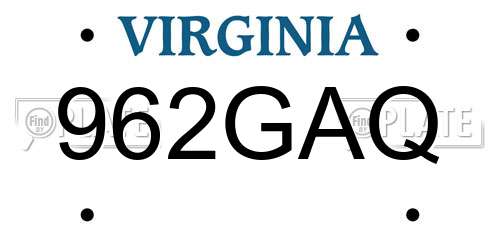 962GAQ Virginia License Plate