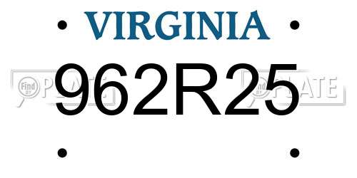 962R25 Virginia License Plate