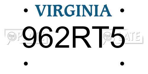 962RT5 Virginia License Plate
