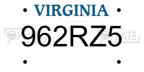 962RZ5 Virginia License Plate