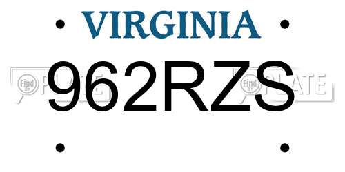 962RZS Virginia License Plate