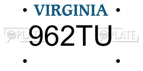 962TU Virginia License Plate