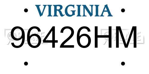 96426HM Virginia License Plate