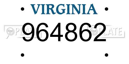 964862 Virginia License Plate