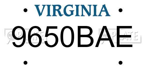 9650BAE Virginia License Plate