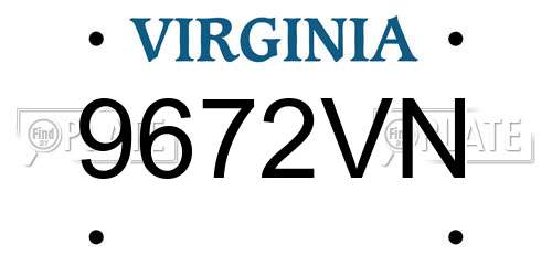 9672VN Virginia License Plate