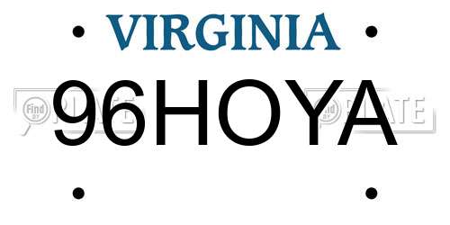 96HOYA Virginia License Plate
