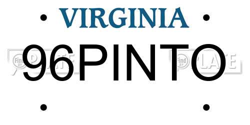 96PINTO Virginia License Plate