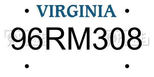 96RM308 Virginia License Plate
