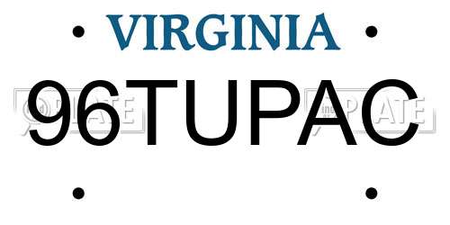 96TUPAC Virginia License Plate