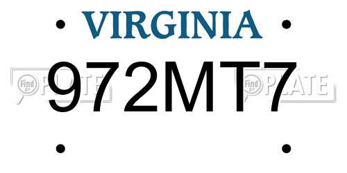972MT7 Virginia License Plate