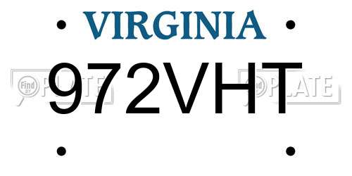 972VHT Virginia License Plate