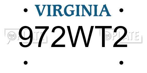972WT2 Virginia License Plate