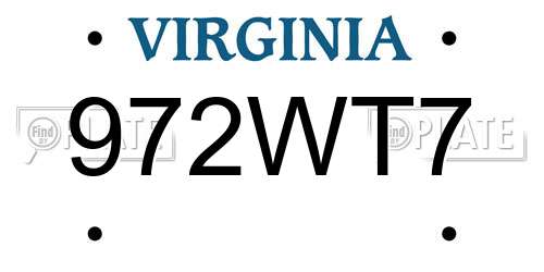 972WT7 Virginia License Plate