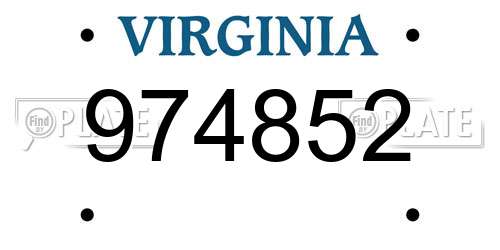 974852 Virginia License Plate