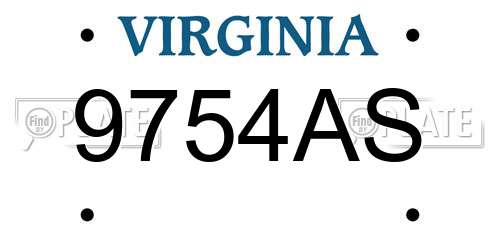 9754AS Virginia License Plate