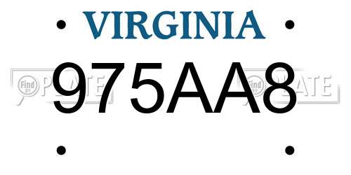 975AA8 Virginia License Plate