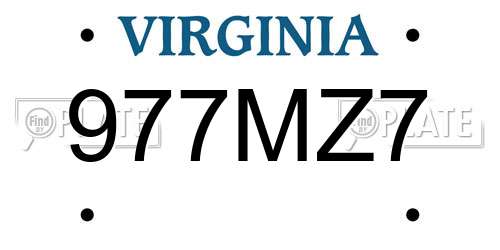 977MZ7 Virginia License Plate