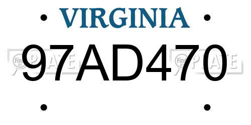 97AD470 Virginia License Plate