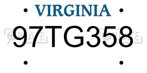 97TG358 Virginia License Plate