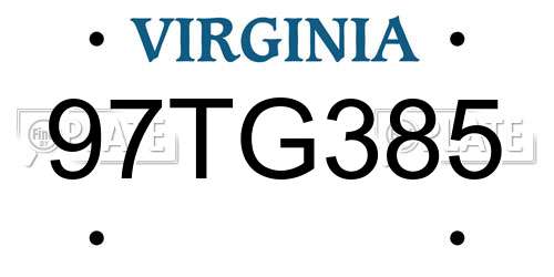 97TG385 Virginia License Plate