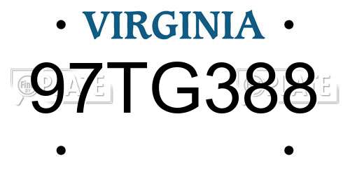 97TG388 Virginia License Plate