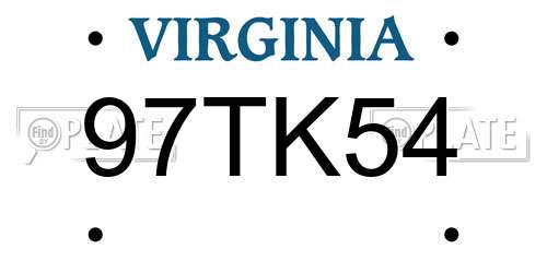 97TK54 Virginia License Plate