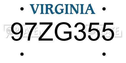 97ZG355 Virginia License Plate