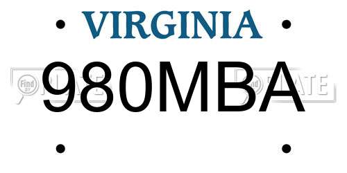 980MBA Virginia License Plate