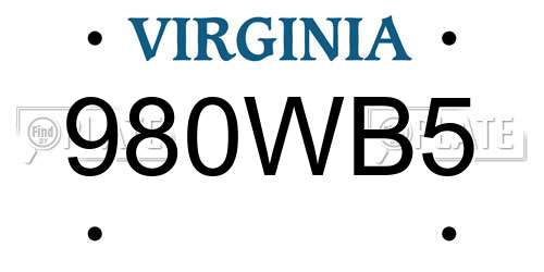 980WB5 Virginia License Plate