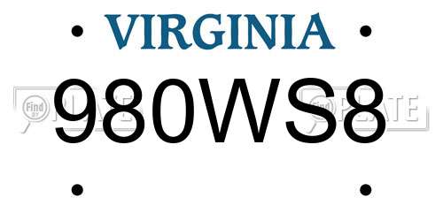 980WS8 Virginia License Plate