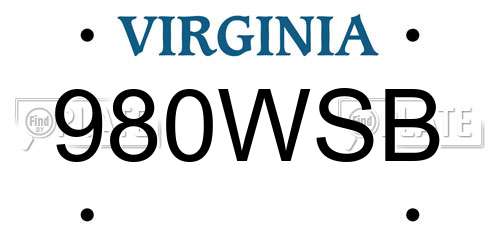 980WSB Virginia License Plate