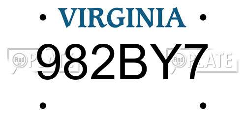 982BY7 Virginia License Plate