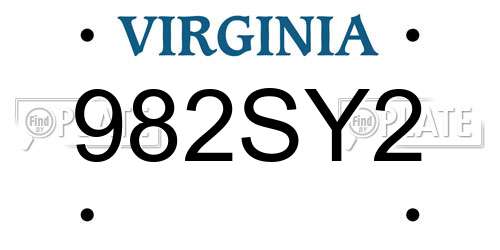 982SY2 Virginia License Plate