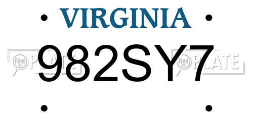 982SY7 Virginia License Plate