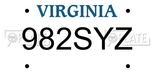 982SYZ Virginia License Plate